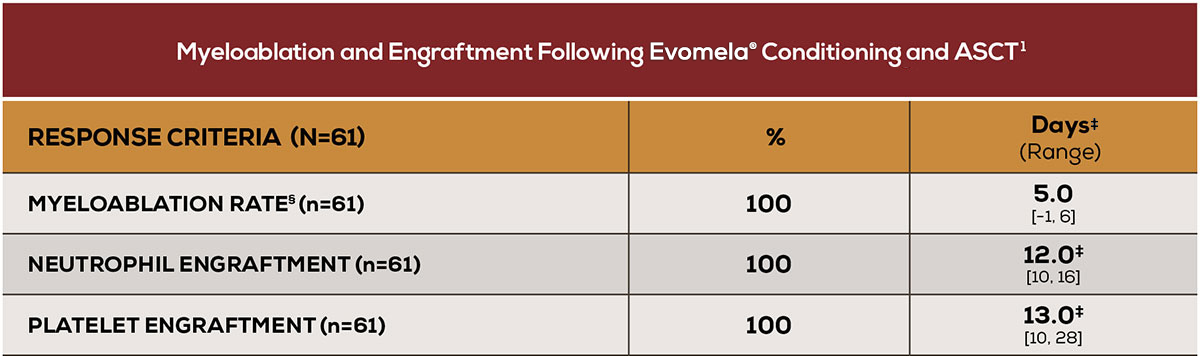 Myeloablation and Engraftment following Evomela&reg; conditioning and ASCT1